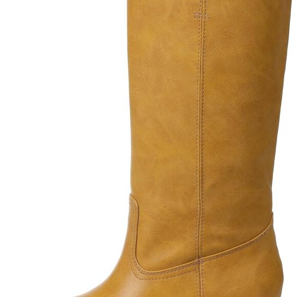 Women's Faux Leather Knee High Boots Wide Calf Chunky Heel Casual Dressy